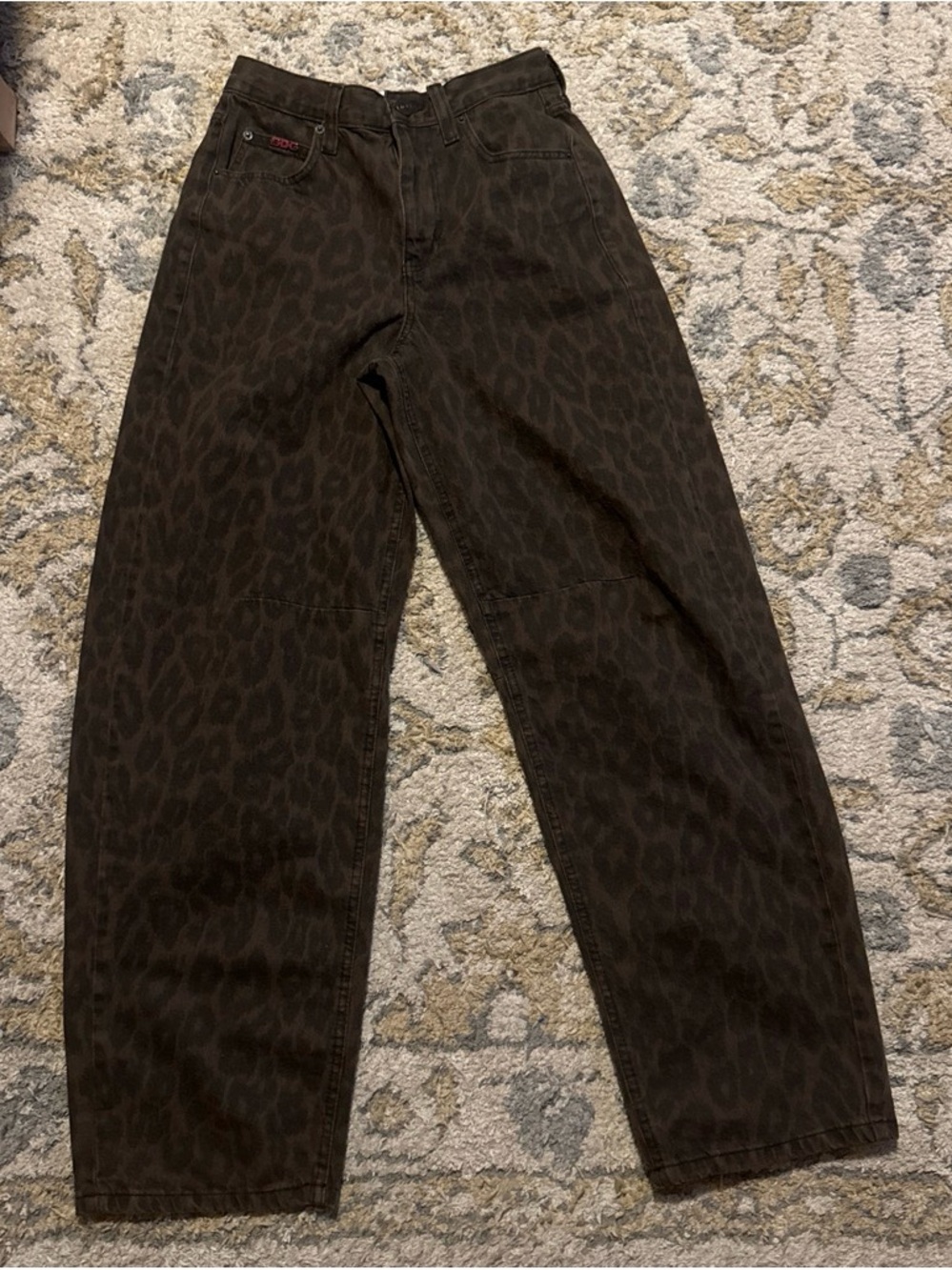 BDG Women's Dark Brown Leopard-Print Wide Leg Jeans